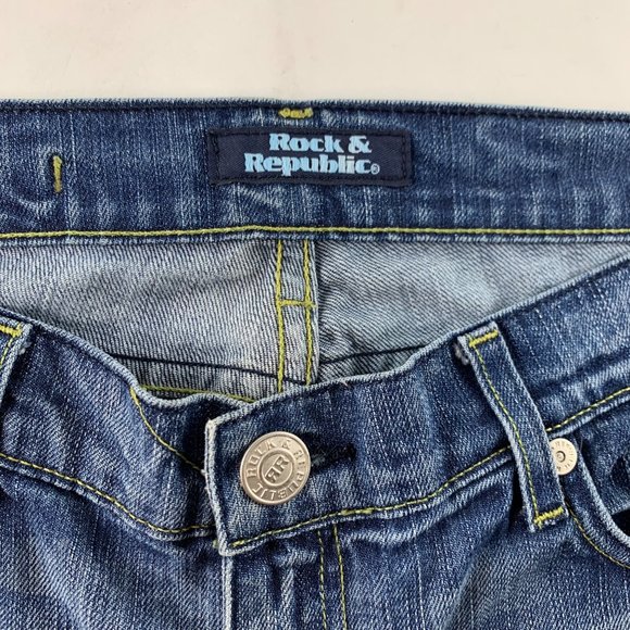 LONG Rock & Republic Jeans Rainbow Embroidered Pocket Roth Flare 29 - Picture 3 of 10